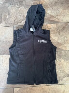 Harley-Davidson Black Hooded Sleeveless Zip Vest with White Logo